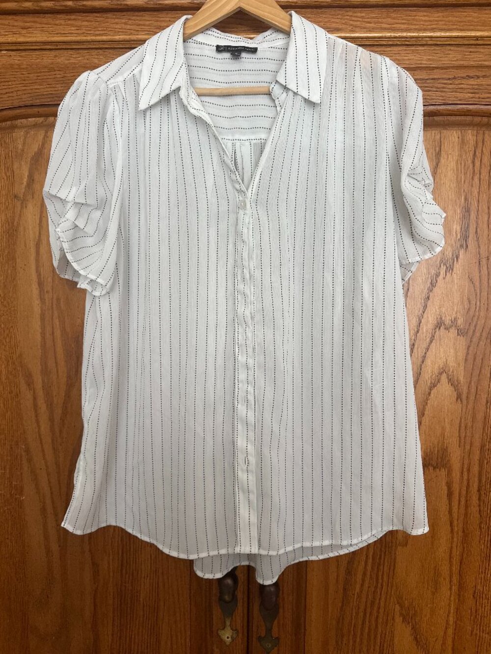 Adrianna Papell White Button-Down Blouse with Black Pinstripes